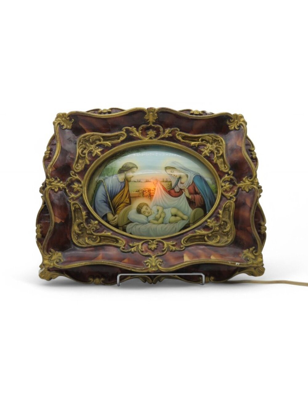 Nativity Scene Light With Ornate Frame Vintage Illuminated 15"